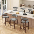 Bar Stools Set of 6, 25.6″ Counter Height Bar Stools with Wood Legs, Upholstered Modern Kitchen Barstools for Kitchen Island Dining Room Bar, Light Grey