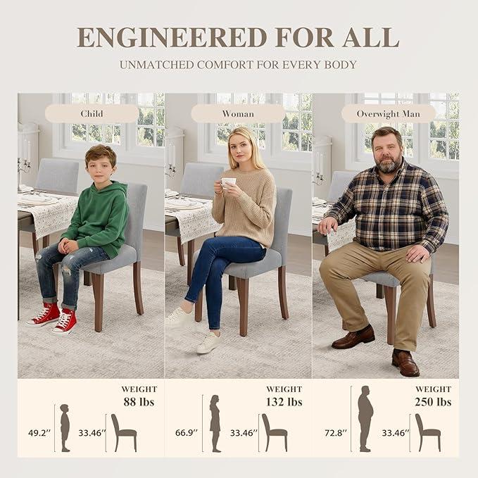 Dining Chairs Set of 6, Modern Dining Room Chairs with Wooden Legs, Upholstered Kitchen Farmhouse Parsons Chairs for Restaurant & Cafe- Gray