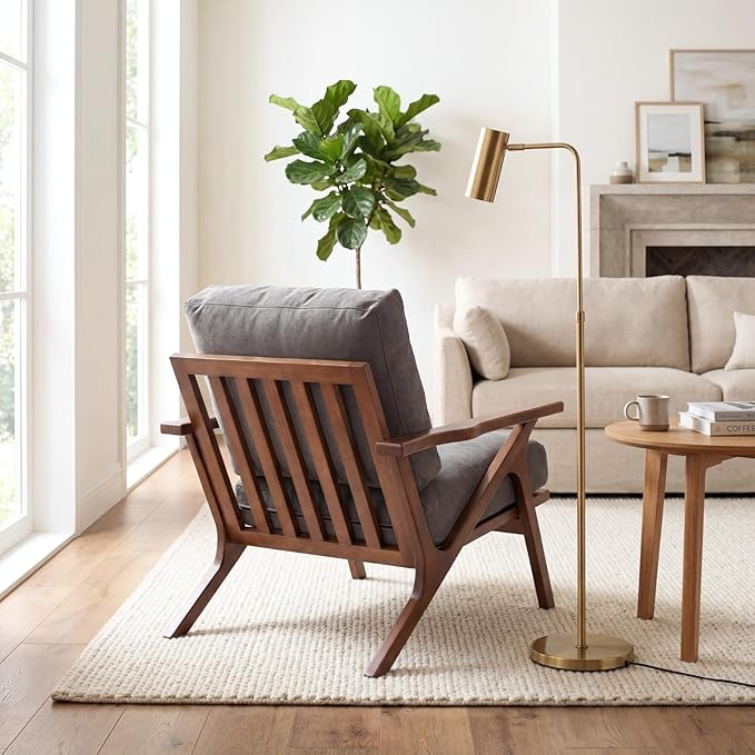 chairus Mid-Century Modern Accent Chairs with Ottomans Set of 2, Comfy Upholstered Lounge Armchairs with Solid Wood Frame, Reading Chairs for Living Room Bedroom Office, Grey Denim Fabric