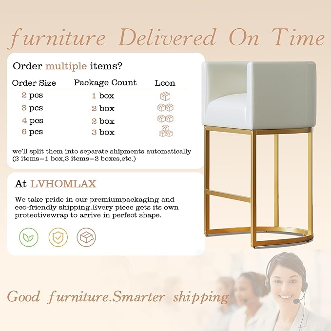 Modern Counter Height Bar Stools,Bar Stools Set of 4,PU Leather Upholstered Barrel Barstools with Backs,26'' Kitchen Island Chairs,Metal Gold Frames,Beige White Leather