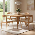 ROCITY Wood Dining Chairs Set of 2 Fabric Kitchen Chairs with Linen Cushion and Barrel Backs Mid Century Modern Dining Room Chairs, Natural Wood