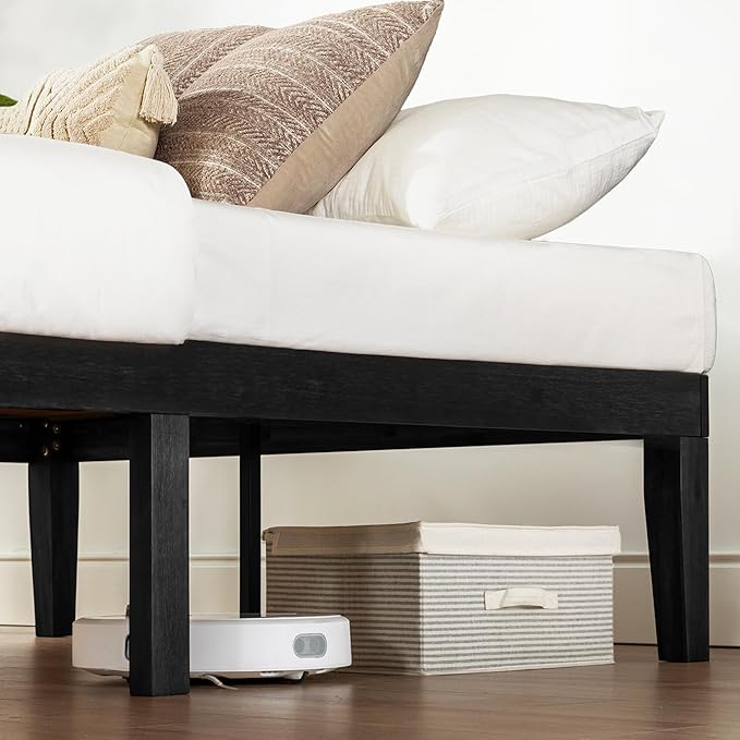 Mellow Naturalista Classic 16 Inch Solid Wood Platform Bed with Wooden Slats, Black, Twin