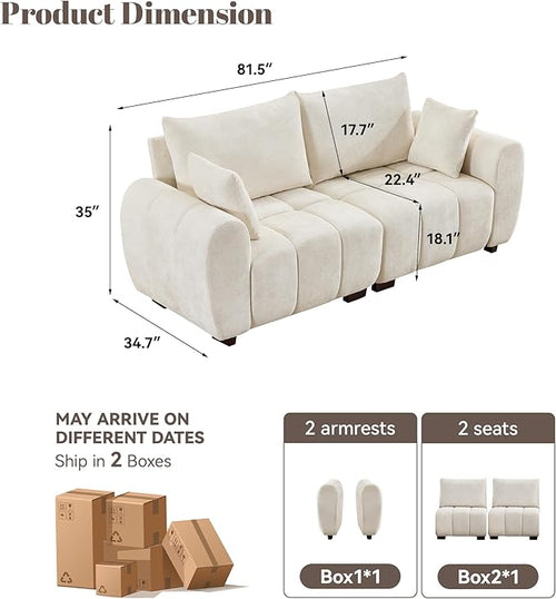 81.5" Chenille Love Seat Sofa, 2 Seater Modular Sectional Couch with Deep Seat, Solid Wood Legs, Cloud Couch for Bedroom, Living Room, Mid Century Modern Loveseat, Tufted Sofa, Beige