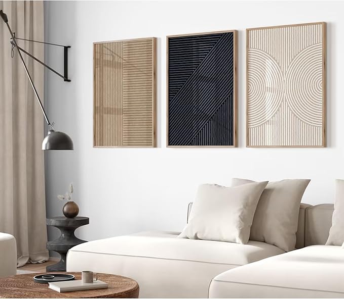 Modern Abstract Pictures Wall Art Boho Neutral Canvas Wall Art Minimalist Wall Decor Black Brown Artwork Abstract Modern Painting Prints for Living Room Bedroom 16x24 Inch Set of 3 (UNFRAMED)