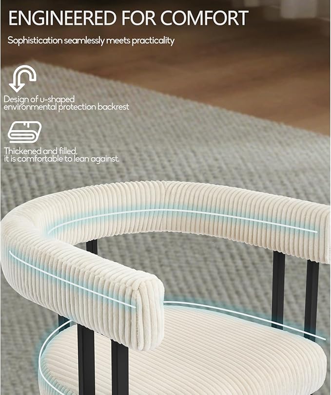 VIRRMO Boucle Upholstered Dining Chairs Set of 2 Corduroy Kitchen & Dining Room Chairs with Metal Legs Mid Century Modern Chairs for Dining Room(Cream, 2)