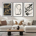 SAFERRYHOME Abstract Graffiti Framed Black and White Black and Gold Wall Art Canvas Prints, Modern Sketches Street Art Decor for Living Room, Home Office, Dining Room, Loft - 3 Pieces 24x36 Inch