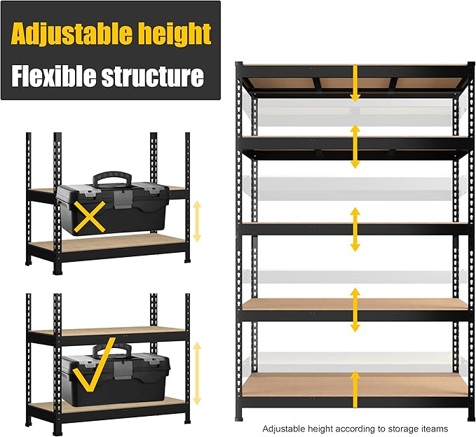 PrimeZone 10 Pack Heavy Duty Storage Shelves - 47"W x 18"D x 71"H 5 Tier Adjustable Garage Storage Shelving, Metal Utility Rack Organizer Shelf Unit for Warehouse Pantry Closet Kitchen Basement, Black
