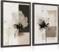 Tocliky Modern Abstract Floral Wall Art Minimalist Neutral Canvas Painting Decor Beige Cream And Black Wall Art Contemporary Flower Picture Prints for Living Room Bedroom 16x24 Inch Framed Set of 2
