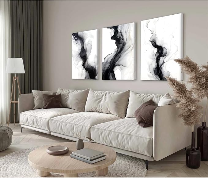 Black White Abstract Wall Art Decor Set of 3 Modern Wall Art Minimalist Canvas Wall Decor Black White Abstract Prints Modern Pictures Minimalist Artwork for Room Bedroom 12x16 Inch Ready to Hang