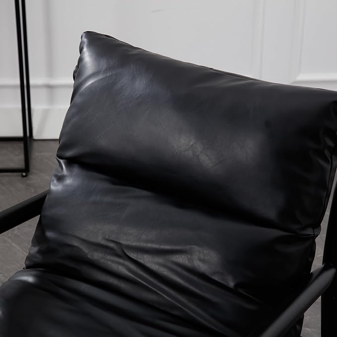 DUOMEI Faux Leather Accent Chair, Mid Century Modern Living Room Chairs with Solid Wood Frame, Upholstered Lounge Reading Chair Comfy Arm Chair Cozy Recliner for Bedroom/Guest Room, Black