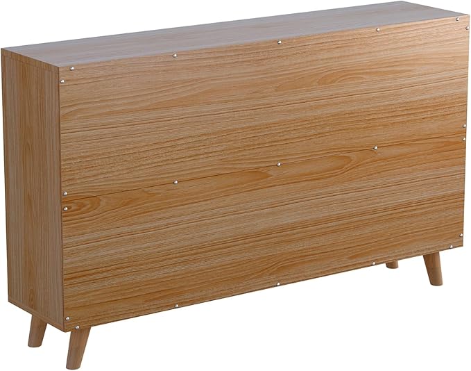 OSCHF Cubby Shelf Bookcase with Doors - Wooden 8 Cube Floor Standing Open Bookshelf with Solid Wood Legs, 2-Tier Low Storage Cabinet, Oak and Warm White