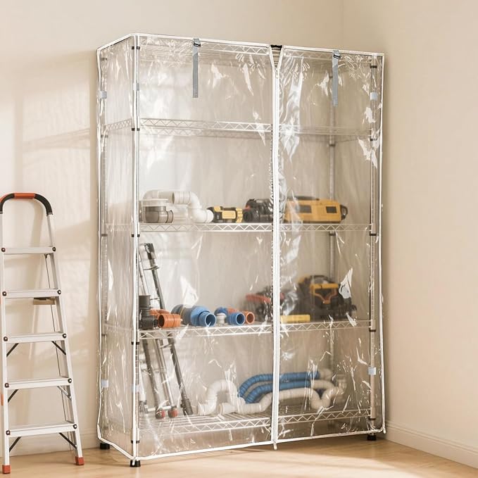 okcool Waterproof Shelf Cover,All Clear Wire Shelf Cover with Zipper,Transparent PVC Clearly Visible.(Fits 48" Wx18 Dx72 H Shelves)