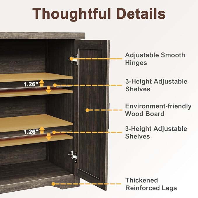 Memobarco Fluted Buffet Cabinet with Storage Accent Sideboard,Modern Credenza with 4 Doors & Adjustable Shelves,Wood Coffee Bar Table Console for Dining Room Kitchen Living Room Entryway,Gray