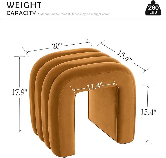 Multi-Functional Ottoman Stool, Footrest for Couch, Modern Vanity Stool for Make-up Room, Living Room and Entryway, Small Cute Footstool (Cognac Velvet)