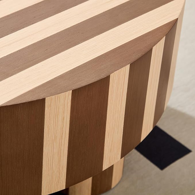 31.5" Modern Round Wood Coffee Table MDF Center Table Striped Design Modern Dinning Table for Living Room, Office, Apartment.(Stripes)