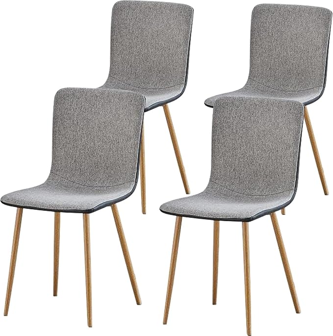 FurnitureR Dining Chairs Set of 4, Fabric Cushion Side Chairs Mid-Back with PU Back and Oak Metal Legs for Kitchen, Dining Room, or Living Area, Grey/Black