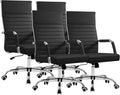 Furmax Ergonomic Office Desk Chair, Executive Ribbed Mid-Back PU Leather Conference Room Chair Adjustable Swivel Chair with Arms (4, Black)