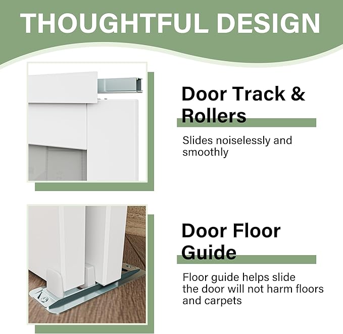 96" x 80" Sliding Closet Door, 1-Lite One-Side Mirror Bypass Door Panel with Hardware Track Kit & Floor Guide, Solid Wood Slab Pre-Assembled with PVC Surface, Silver Round Handle