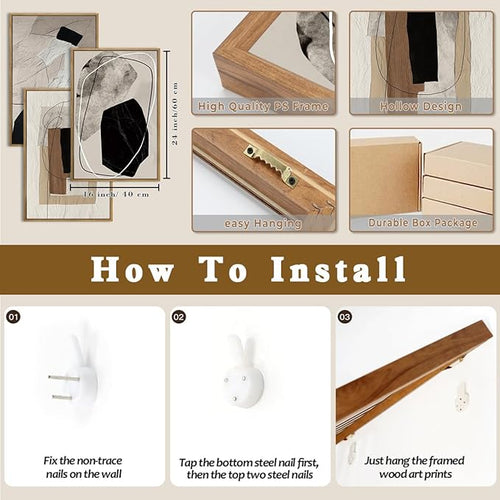 Anyzal Large Black Abstract Framed Wall Art 16x24 Inch Modern Neutral Canvas Wall Decor Beige Grey Minimalist Painting for Living room Bedroom Dining room Set of 3