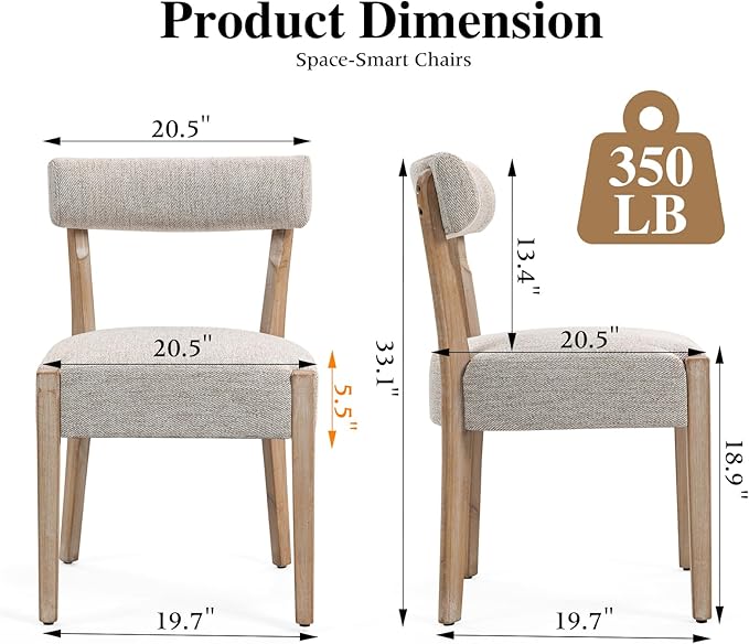 ZJhome Dining Chairs,8 Pack Mid-Century Modern Wooden Kitchen Chairs with Linen Upholstery - Low-Back Woven Design for Kitchen & Dining Room,Oatmeal Fabric