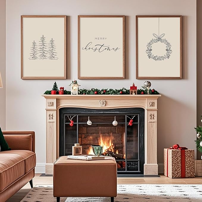 Baccone Christmas Wall Art Winter Xmas Canvas Decor Merry Christmas Wall Art Minimalist Vintage Painting Beige Farmhouse Prints Holiday Poster for Bathroom 12x16x3 Inch Unframed