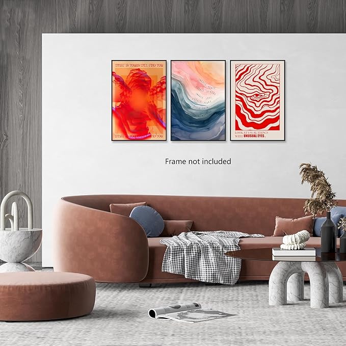 wanyun Vintage Mental Health Meditation Wall Art Set of 3, Odd Hippie Psychedelic Canvas Prints Poster, Inspirational Quotes Wall Decor Picture for Office Bedroom Living Room 12x16 Inch Unframed