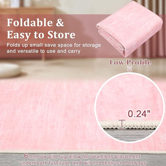 RUGSREAL Modern Runner Rug 2.5x8 Stain Resistant Washable Kitchen Runner Carpet ith Rubber Backing Low Pile Contemporary Solid Color Entryway Mat Ultra Soft Rug for Living Room Bedroom, Pink