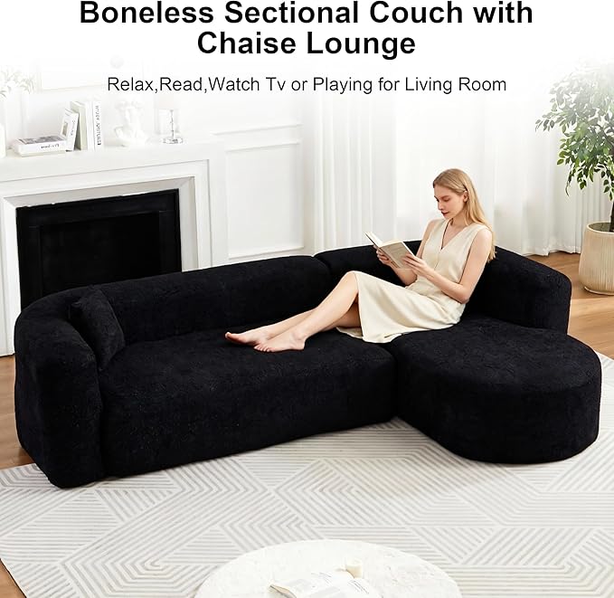 109.4" Sectional Couch with L-Shaped Chaise, Boneless Modular Sectional Sofa, Soft Chenille Sofa with Deep Seat for Living Room, No Assembly (Right-Facing Chaise, Black) | Breaathable Material