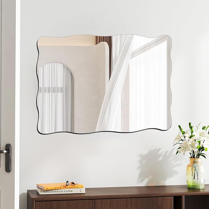 DARENYI Bathroom Scalloped Mirror for Wall Decor, 16"x20" Decorative Acrylic Wall Mirror with Wavy Edge Design, Flexible Plastic Stick on Mirror for Bathroom, Hallway, Entryway, Livng Room