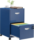 SteeLoong 2 Drawer File Cabinet with Lock,Blue Rolling File Cabinet for Home Office,Printer Stand, Metal Small Mobile Filing Cabinets on Wheels for Hanging Letter