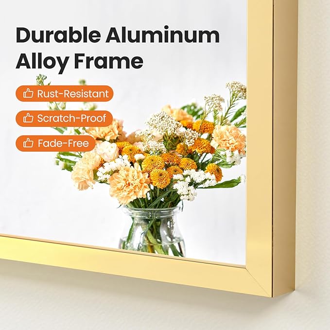 NEWBULIG 22X30 Inch Arched Bathroom Mirror for Wall, Vanity Bathroom Mirrors for Over Sink Tempered Glass, Anti-Rust Arched Metal Framed, Hangs Horizontally or Vertically, Farmhouse Home Decor, Gold