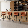 Bar Stools Set of 4, 30" Swivel Bar Height Bar Stools with Curved Back, Mid-Century Modern Faux Leather Bar Chairs with Stitching for Kitchen Island, Dining, Living Room, Vintage Brown