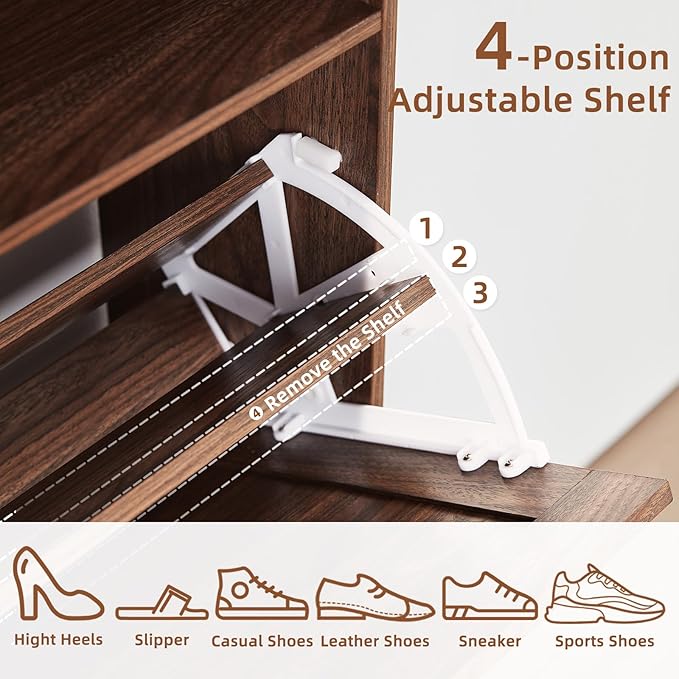 RWYHG Shoe Cabinet Storage for Entryway with 2 Flip Drawers Open Storage Layer Rack Narrow Organizer Slim Hidden Wood Shoe Cabinet Furniture Walnut