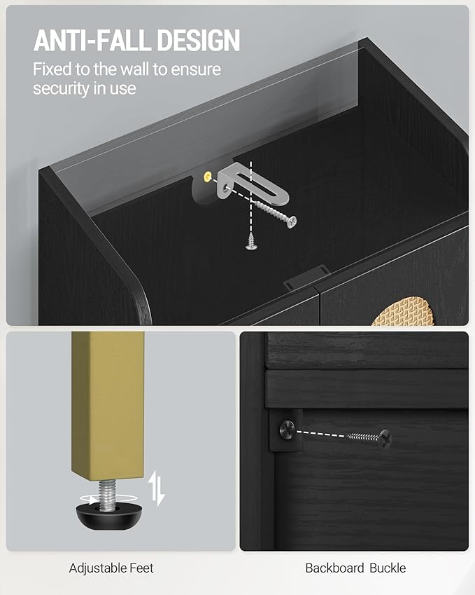 Hzuaneri Bathroom Cabinet, Small Storage Cabinet with 4 Doors, Bathroom Organizers and Storage Cabinets with Adjustable Feet, Cabinets Freestanding for Living Room, Kitchen, 7.1"D x 14.6"W x 32.7"H