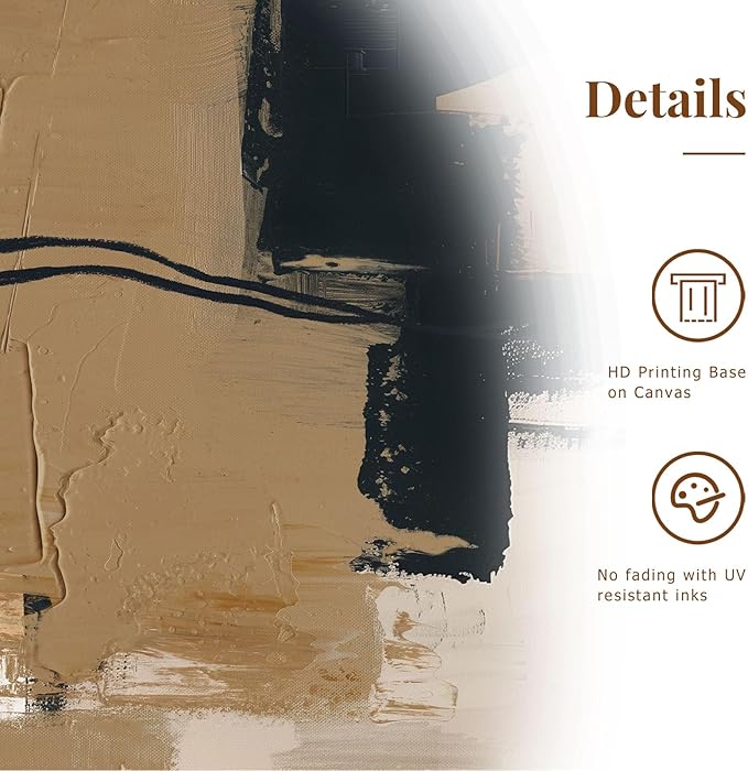 SAFERRYHOME Neutral Abstract Wall Art Tan and Black Framed Canvas Print Set, Mid-Century Modern Brown Minimalist Shapes for Living Room, Bedroom, Office - Ready to Hang - Set of 3, 16x24 Inch