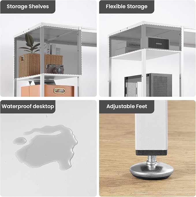 MINOSYS 47-inch Computer Desk with Storage Shelf - Ideal Gaming Desk for Bedrooms, Small Spaces, and Home Offices Modern Writing Desk for PCs,White Table.