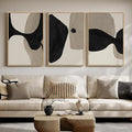 Large Framed Neutral Abstract Wall Art for Living Room, 3 Piece Black and Beige Canvas Artwork for Walls, Abstract Modern Minimalist Painting Prints Wall Decor for Bedroom Dining Room Office, 24x36 In