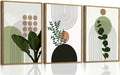 Bwodke Boho Wall Art, Framed Abstract Wall Art, Plant Canvas Wall Decor, Mid Century Line Leaf Geometric Pictures Set of 3, Minimalist Paintings, for Bedroom Living Room Bathroom 16"x24"