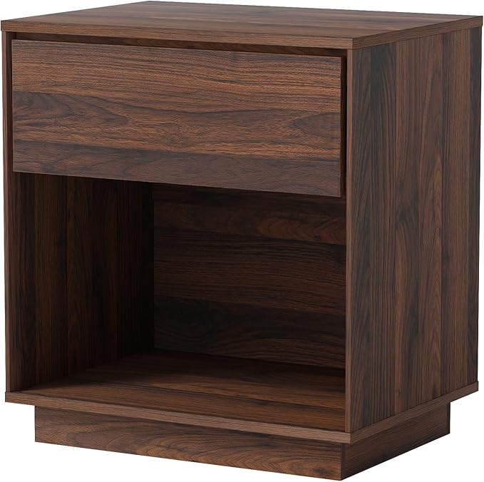 EYYTHUNG Farmhouse Nightstand, 21.6" Wood End Side Table with Storage and Open Shelf, Farmhouse Accent Night Stand Bedside Table for Bedroom Sofa, Brown