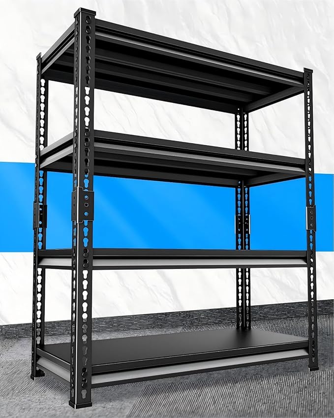 Metal Garage Shelving for Storage - 40'' W 1,680 Lbs Heavy Duty 4 Tier Utility Shelves Freestanding - Adjustable Rack Units for Basement Pantry Kitchen - 40" W x 16" D x 62" H Black