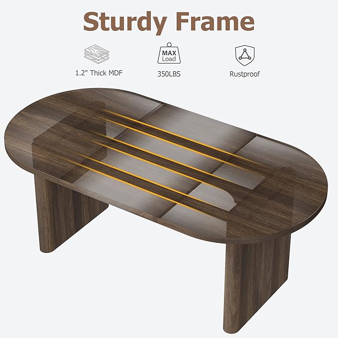 GarveeHome Oval Dining Table for 6-8 People, Long Large Kitchen Table with Thick Sturdy Wooden Base, Farmhouse Dining Room Table for for Kitchen, Living Room, Office (63" Long,Brown)