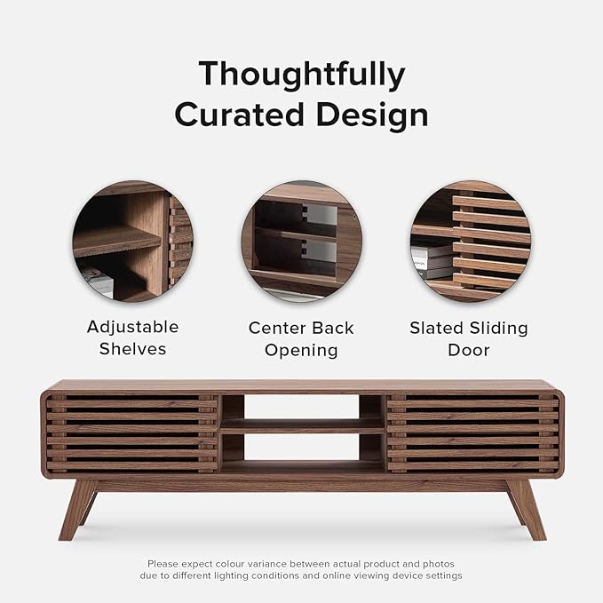 mopio Ensley TV Stand, Mid Century Modern Television Console for 55/60/65 inch TV, Farmhouse TV Stand, Entertainment Center with Storage, TV and Media Console for Living Room (Walnut, 59")