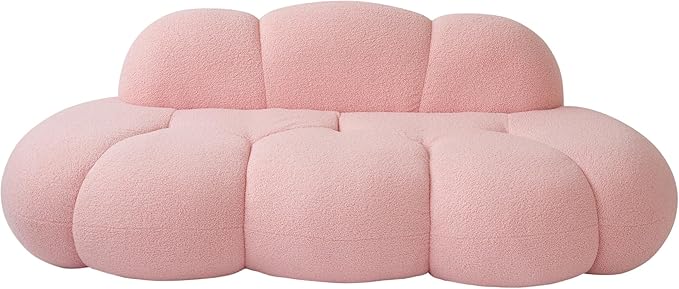 JACH 3 Seater Cloud Sofa for Living Room, Modern Sherpa Upholstered Couch, Minimalist Leisure Sofa, Comfy Cloud Couch for Apartment, Small Space, No Assembly Required (Pink)
