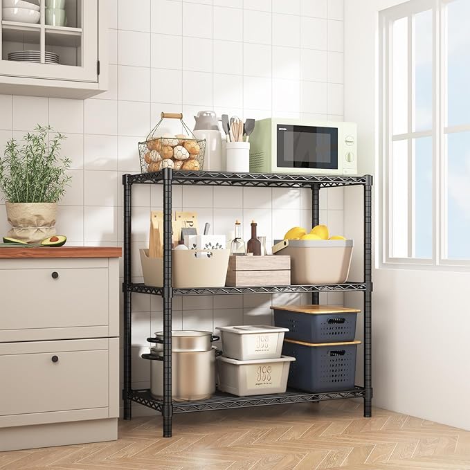 ROOMTEC 3-Tier Heavy Duty Wire Shelving Unit, 40" W x 16" D x 40" H Garage Shelving, 1200 lbs Total Capacity Adjustable Storage Rack, Metal Shelf for Kitchen, Pantry, Laundry Room, Basement