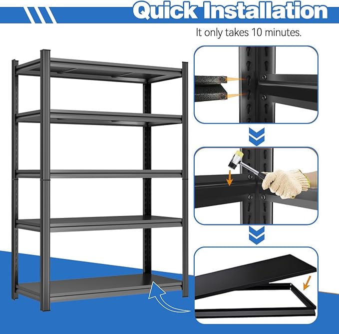 82"H-45"W Garage Shelving Unit meta1 Storage Shelves heavy duty 3000LBS meta1 shelf adjustable storage rack for Basement, Warehouse, Pantry, Closet, Kitchen 82" H x 45.3" W x 17.7" D, Black