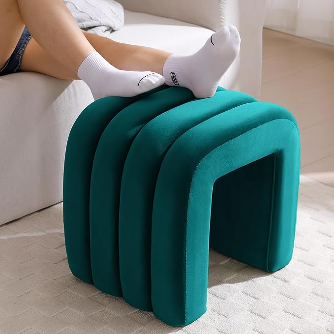 Multi-Functional Ottoman Stool Set of 2, Footrest for Couch, Modern Vanity Stool for Make-up Room, Living Room and Entryway, Small Cute Footstool (Teal Velvet)