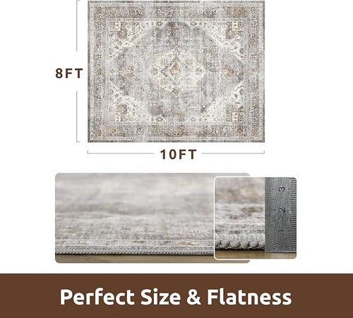 AMOAMI-Area Rug 8X10 Rugs for Living Room-Vintage Soft Grey Rugs for Bedroom-Non Slip Carpet-Washable Rug for Dining Room Living Room Bedroom Office Under Table