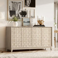COLAMY 60" Sideboard Buffet Cabinet with Storage, Modern 4-Door Buffet Table with 3D Checkerboard Doors & Solid Wood Legs, Large Coffee Bar Cabinet for Dining Room, Living Room, Entryway,Oak Mist