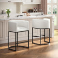 26" H Counter Height Bar Stools Set of 2, Modern Barrel Counter Stools with Backrest and Arms, Linen Fabric Upholstered Accent Barstools for Kitchen Island,Support 450 LBS (White)