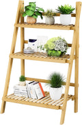 Foldable Ladder Shelf 39.4", Plant Shelf 3 Tier, Bamboo Ladder Flower Pot Display Shelf, Freestanding Ladder Bookshelf for Living Room, Balcony, Yard, Garden, 23.6"W x 15"D x 39.4"H, Natural